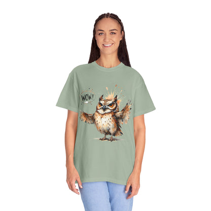 Owl Watercolor T-Shirt — Cute 'Wow!' Cartoon Owl Graphic Tee