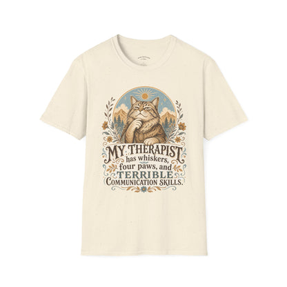 Cat Therapist T-Shirt — My Therapist Has Whiskers, Four Paws & Terrible Communication Skills