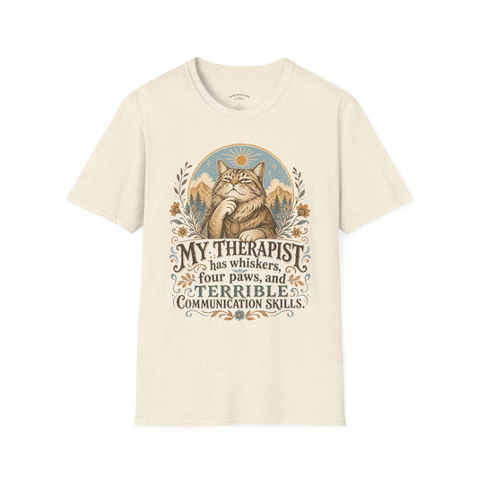 Cat Therapist T-Shirt — My Therapist Has Whiskers, Four Paws & Terrible Communication Skills