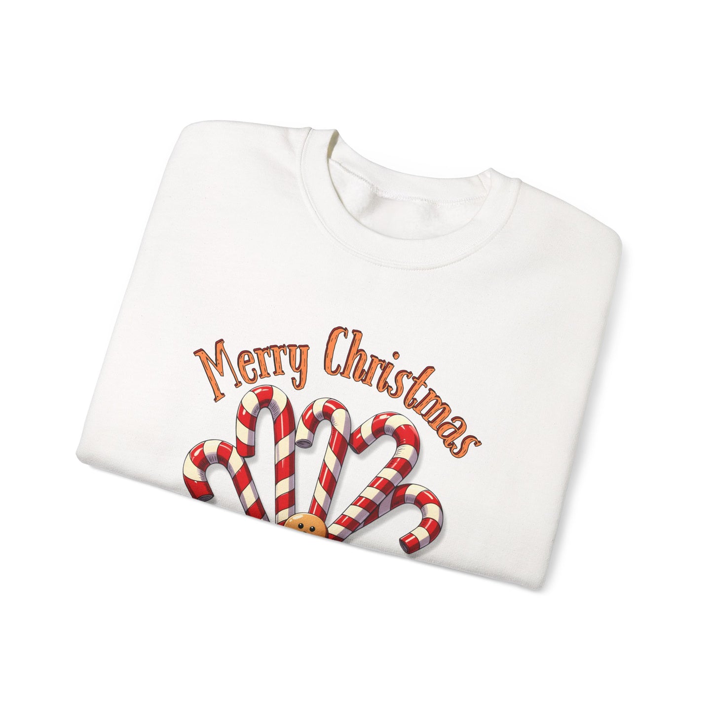 Christmas Candy Canes Crewneck Sweatshirt — "Merry Christmas" Gingerbread Holiday Sweater