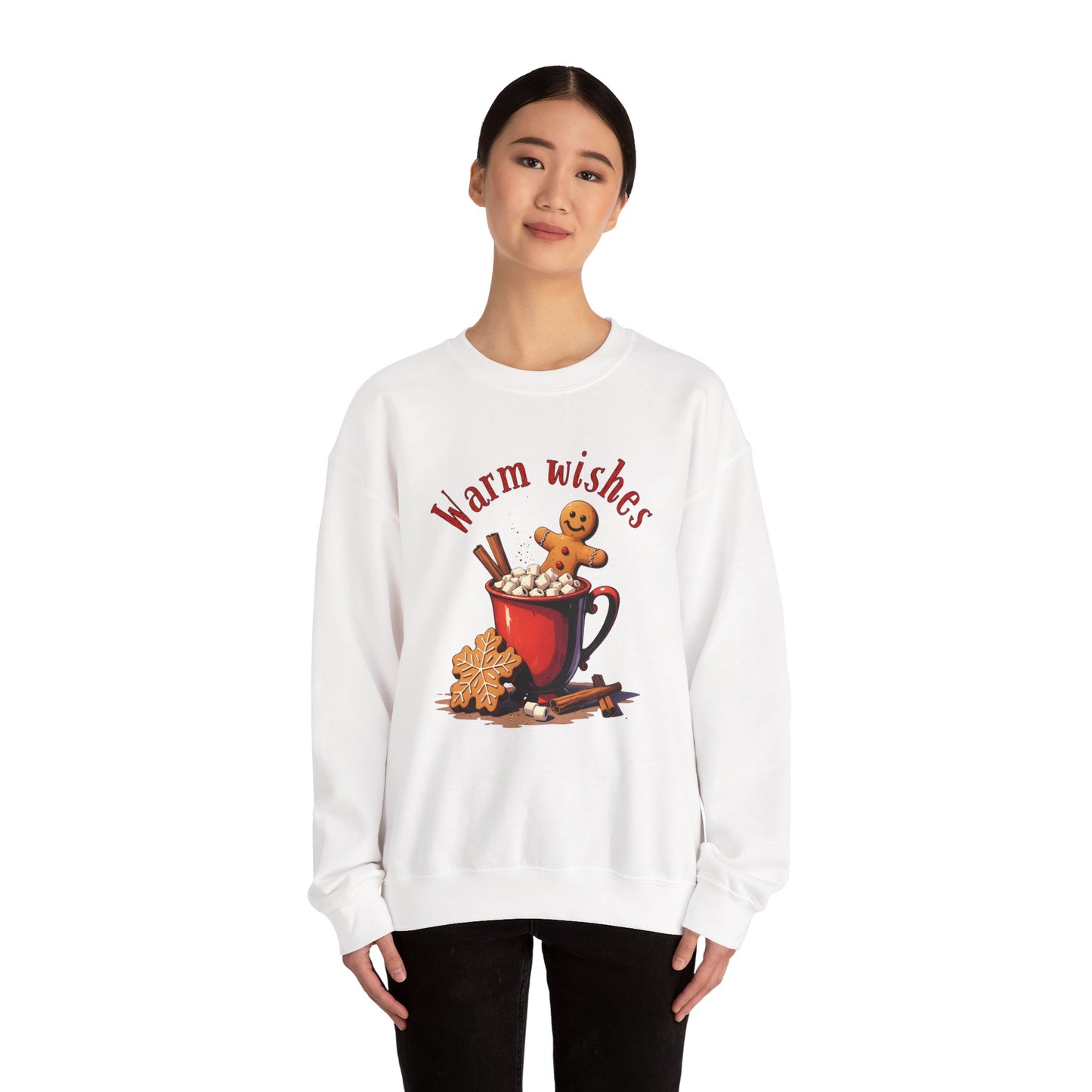 Crewneck Sweatshirt — "Warm Wishes" Hot Cocoa & Gingerbread Holiday Design