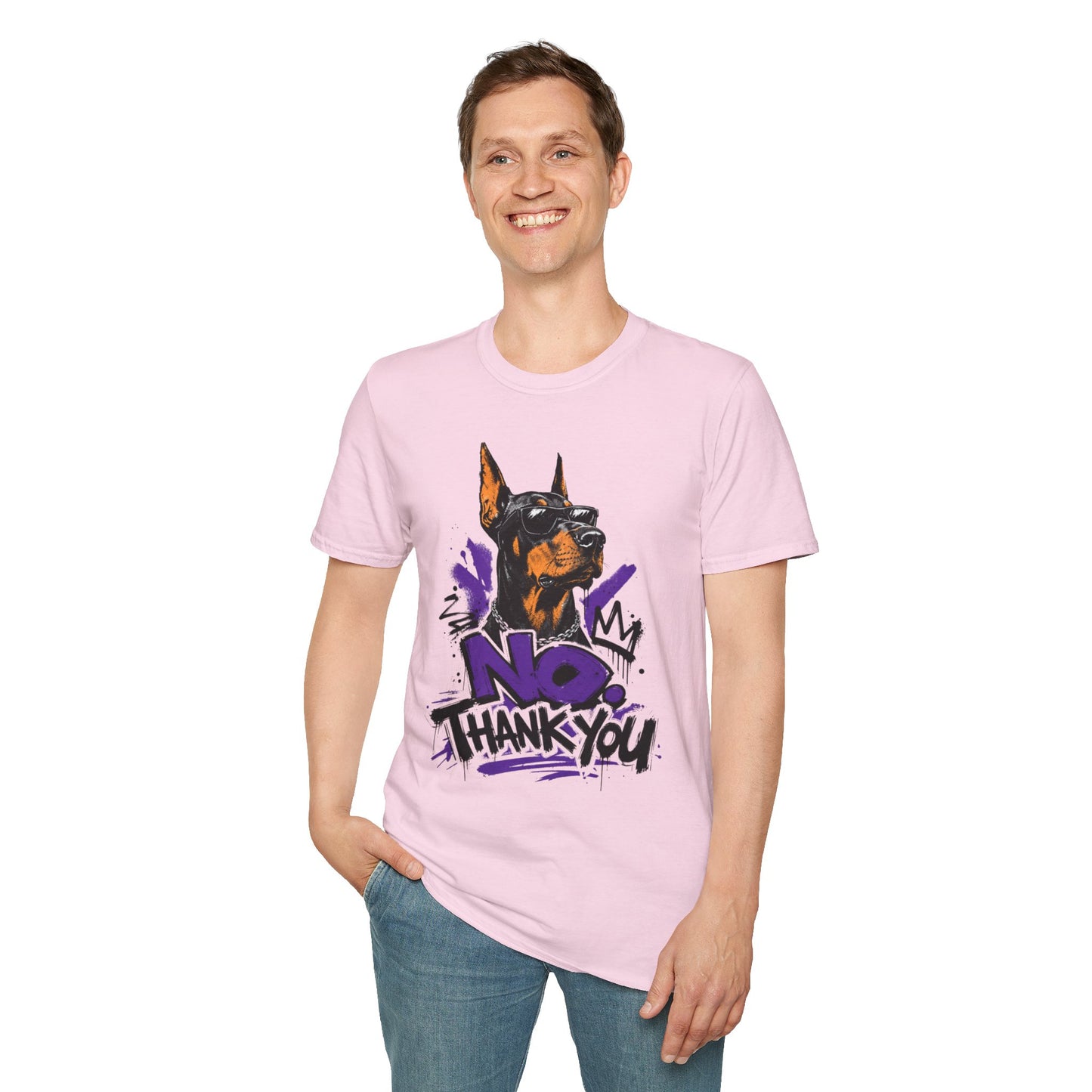 Doberman Graphic Tee — 'No, Thank You' Street Art T-Shirt