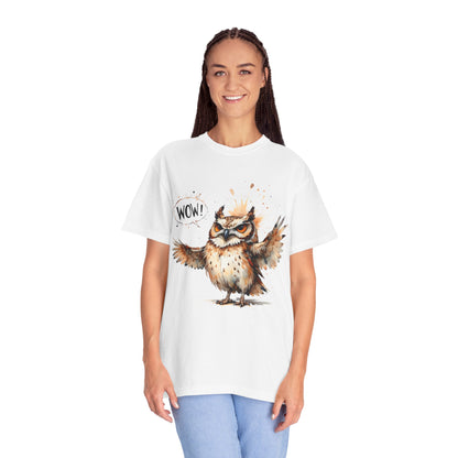 Owl Watercolor T-Shirt — Cute 'Wow!' Cartoon Owl Graphic Tee