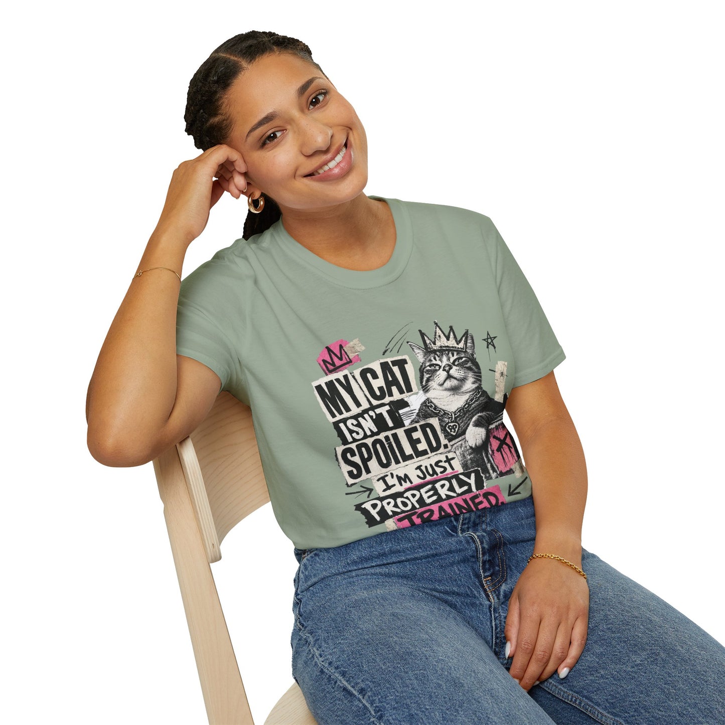 Cat T-Shirt — “My Cat Isn’t Spoiled, I’m Just Properly Trained” Graphic Tee
