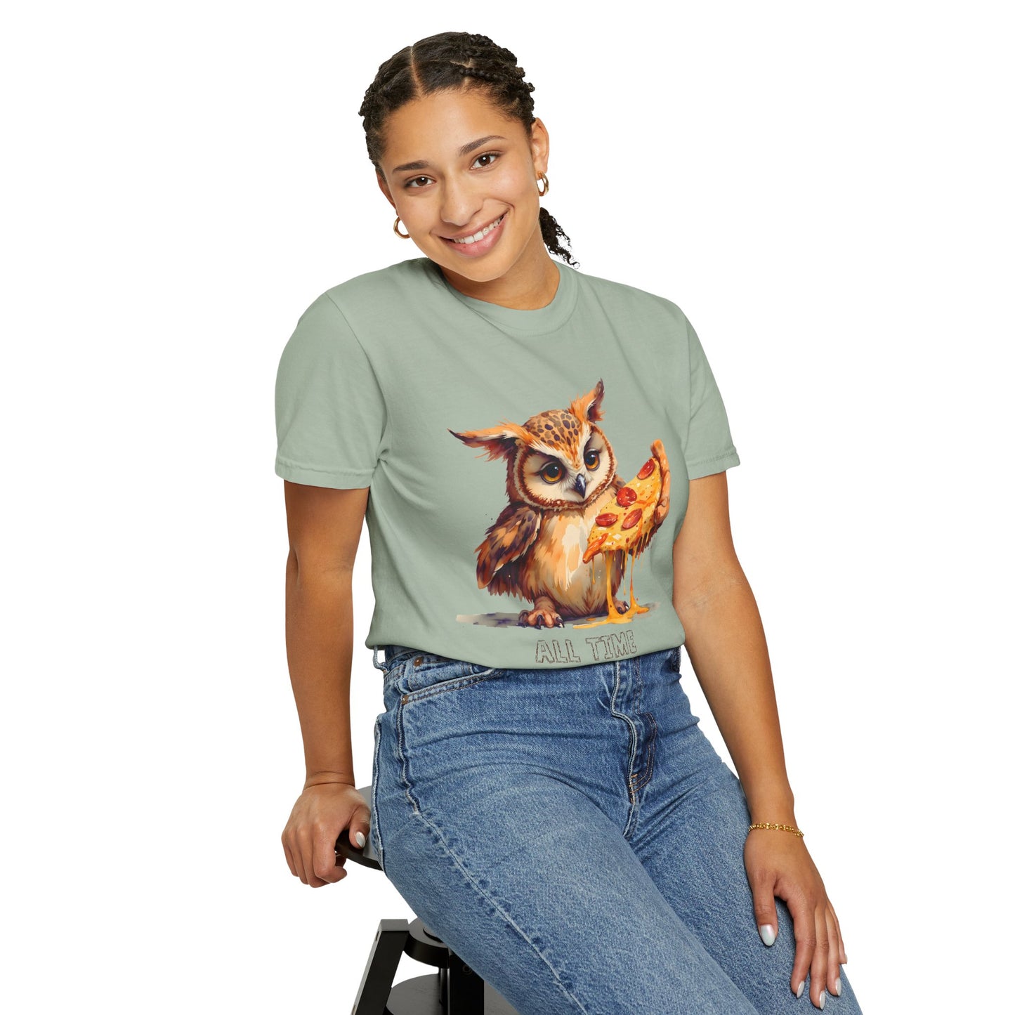 Pizza Time Owl T-Shirt — Cute Owl Eating Pizza Graphic Tee