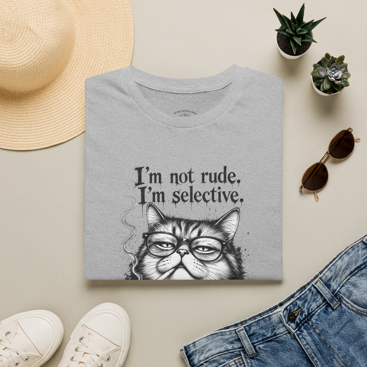 Cat Graphic T‑Shirt — "I'm Not Rude, I'm Selective" Funny Cat Tee
