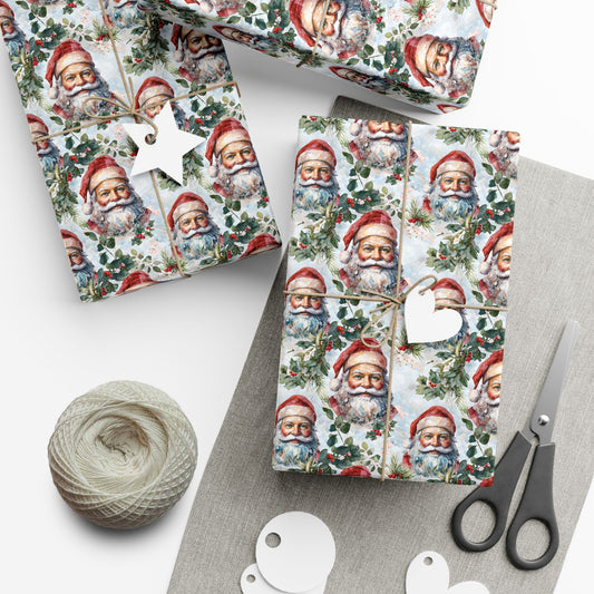 Santa Claus Pattern Gift Wrap Paper — Vintage Christmas Wrapping Sheets