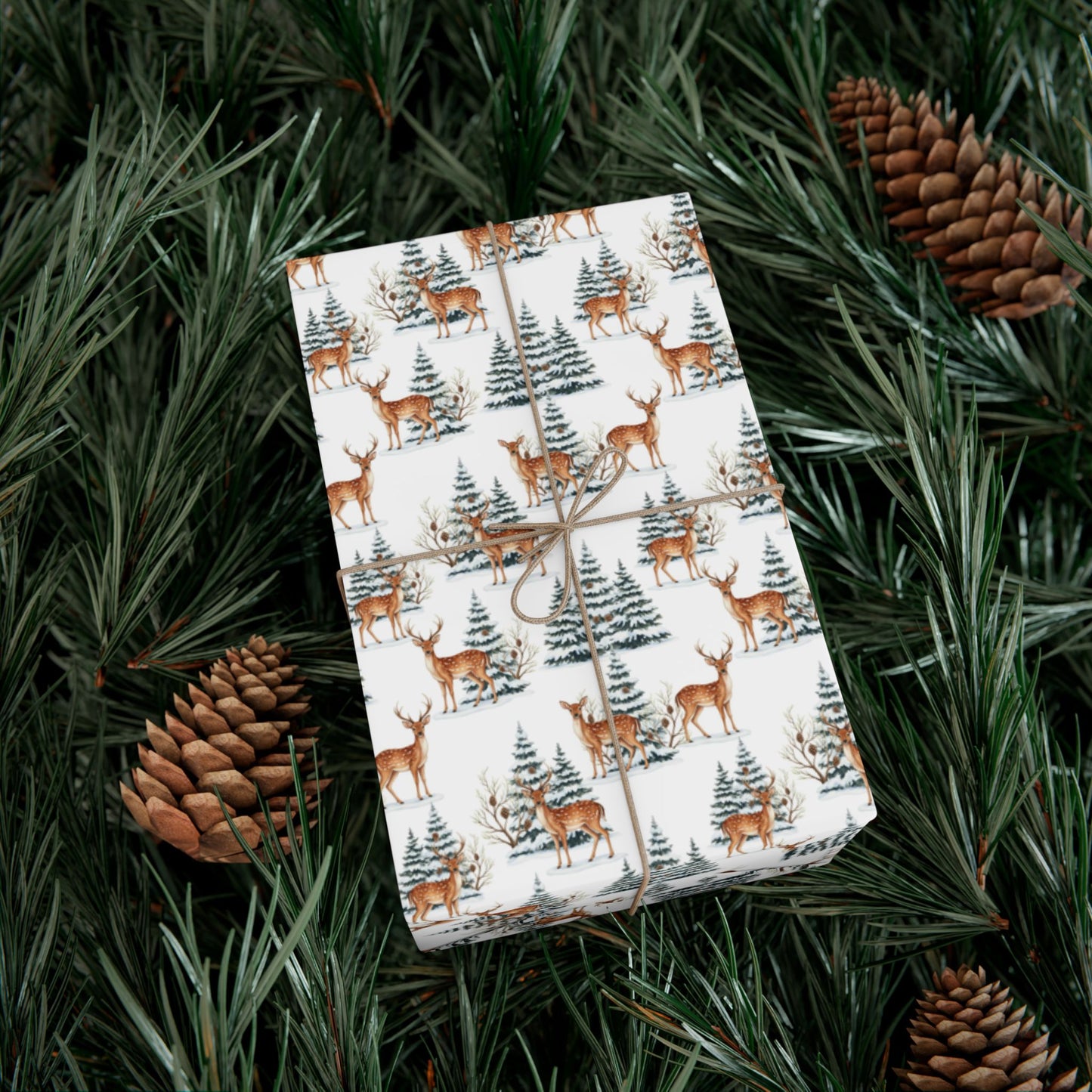 Winter Deer Gift Wrap Paper – Forest Reindeer Holiday Wrapping Sheet