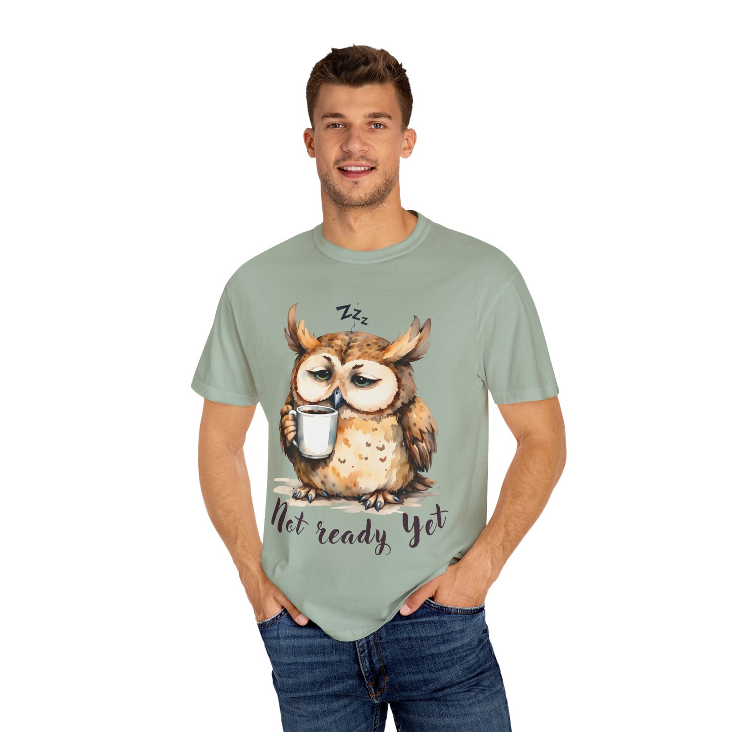 Not Ready Yet Owl T-Shirt — Cute Sleepy Owl Coffee Tee