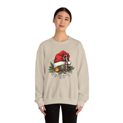 Christmas Sweatshirt - 'Ho-Ho-Ho' Santa Hat & Holly Holiday Crewneck