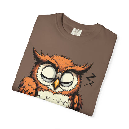Sleepy Owl Coffee T-Shirt — "Gimme a Minute" Cute Morning Tee
