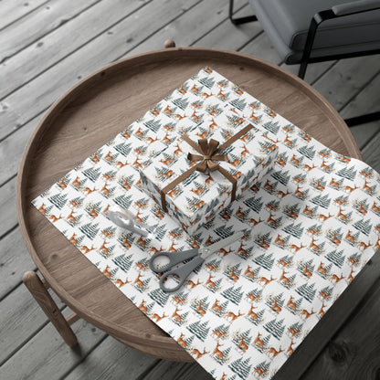 Winter Deer Gift Wrap Paper – Forest Reindeer Holiday Wrapping Sheet