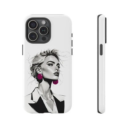 Phone Case — Chic Portrait with Pink Earrings (Stylish Protective Tough Case)