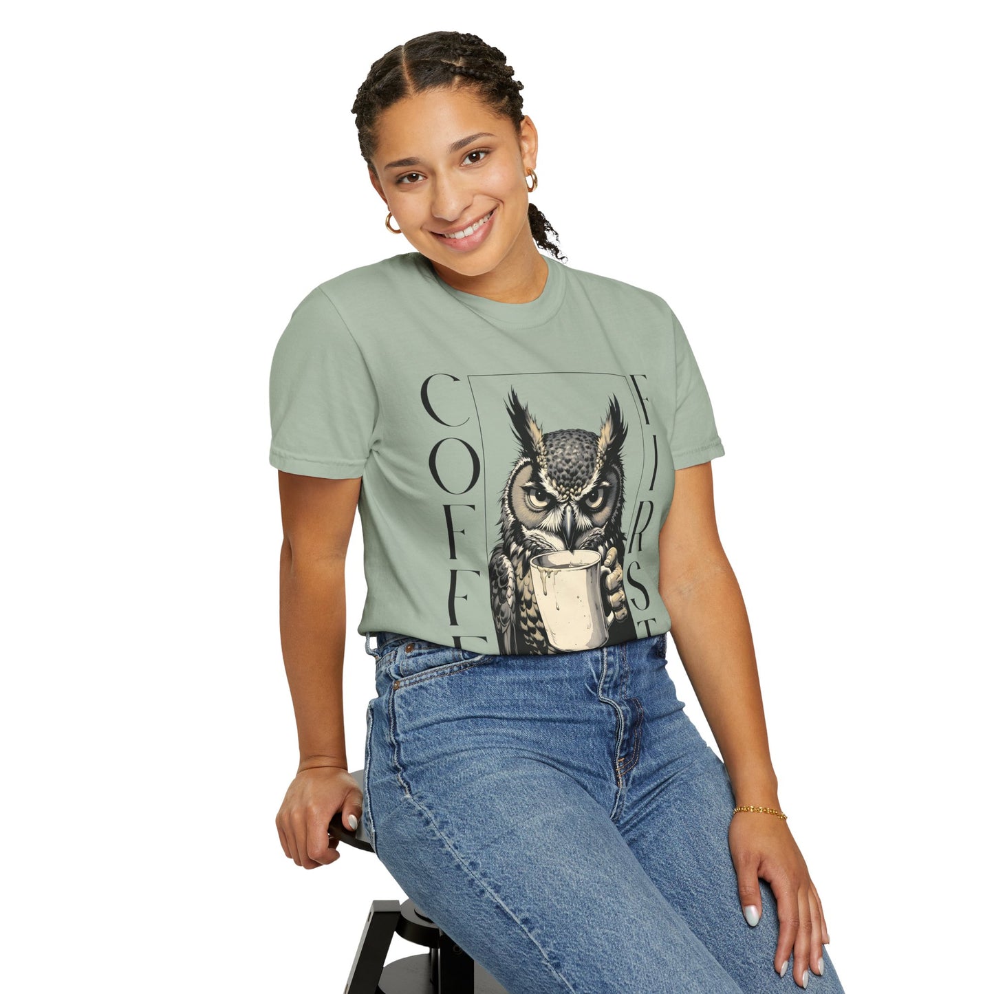 Coffee First Owl T-Shirt — Funny Morning Coffee Tee