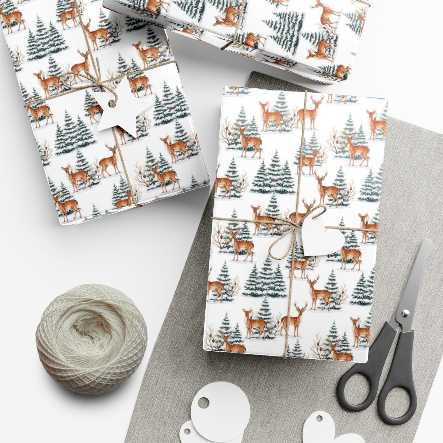 Winter Deer Gift Wrap Paper – Forest Reindeer Holiday Wrapping Sheet
