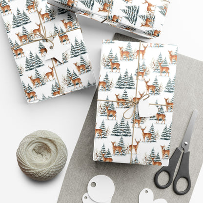 Winter Deer Gift Wrap Paper – Forest Reindeer Holiday Wrapping Sheet