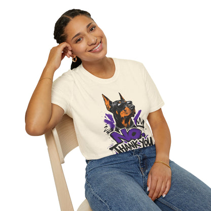Doberman Graphic Tee — 'No, Thank You' Street Art T-Shirt