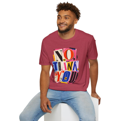 No, Thank You Graphic Tee — Colorful Bold Lettering T‑Shirt