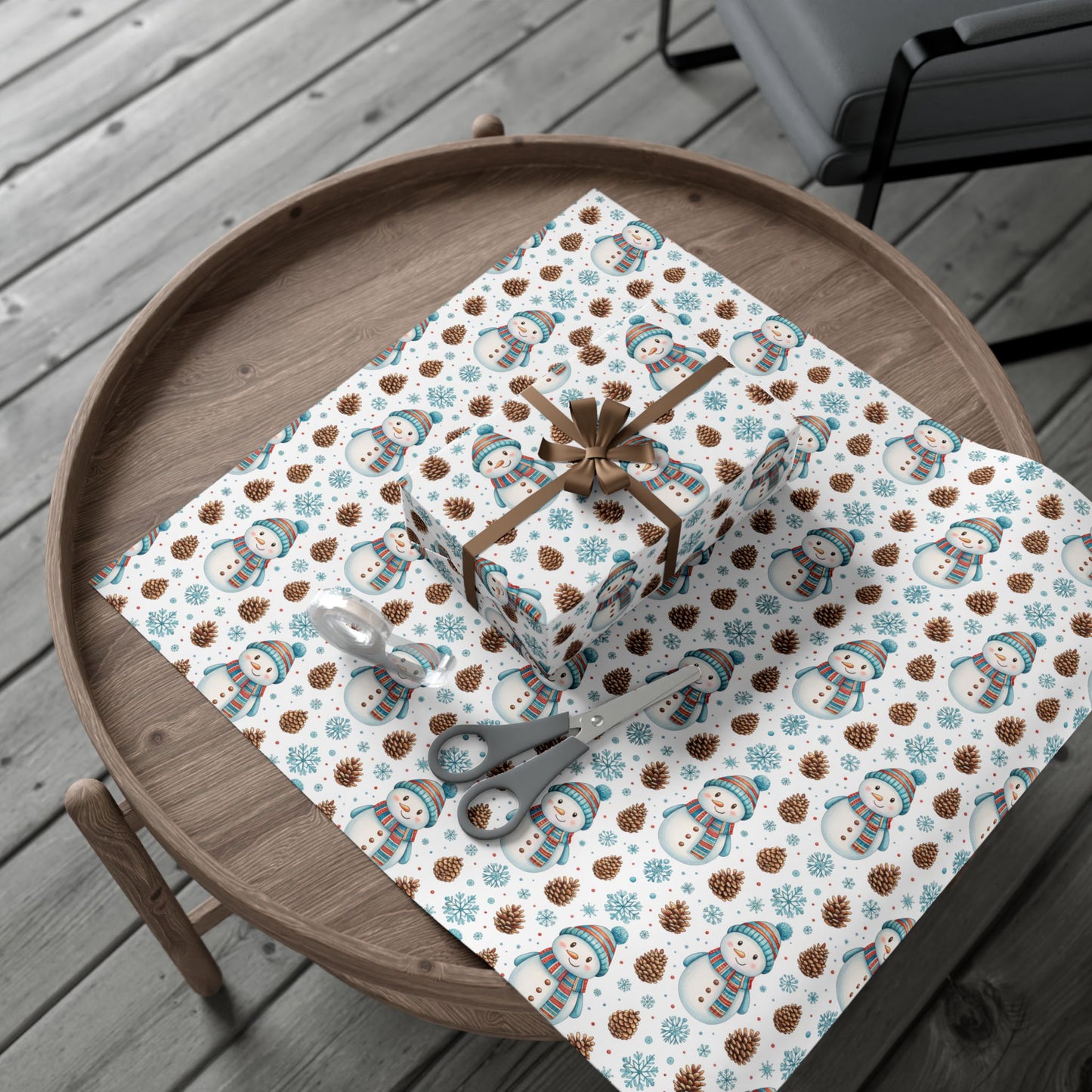 Snowman Holiday Wrapping Paper — Cute Snowman, Pinecone & Snowflake Gift Wrap