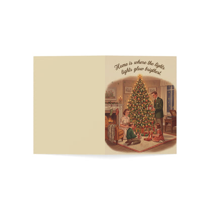Vintage Christmas Greeting Cards – 'Home is Where the Lights Glow Brighter' Holiday Card Pack (1/10/30/50)