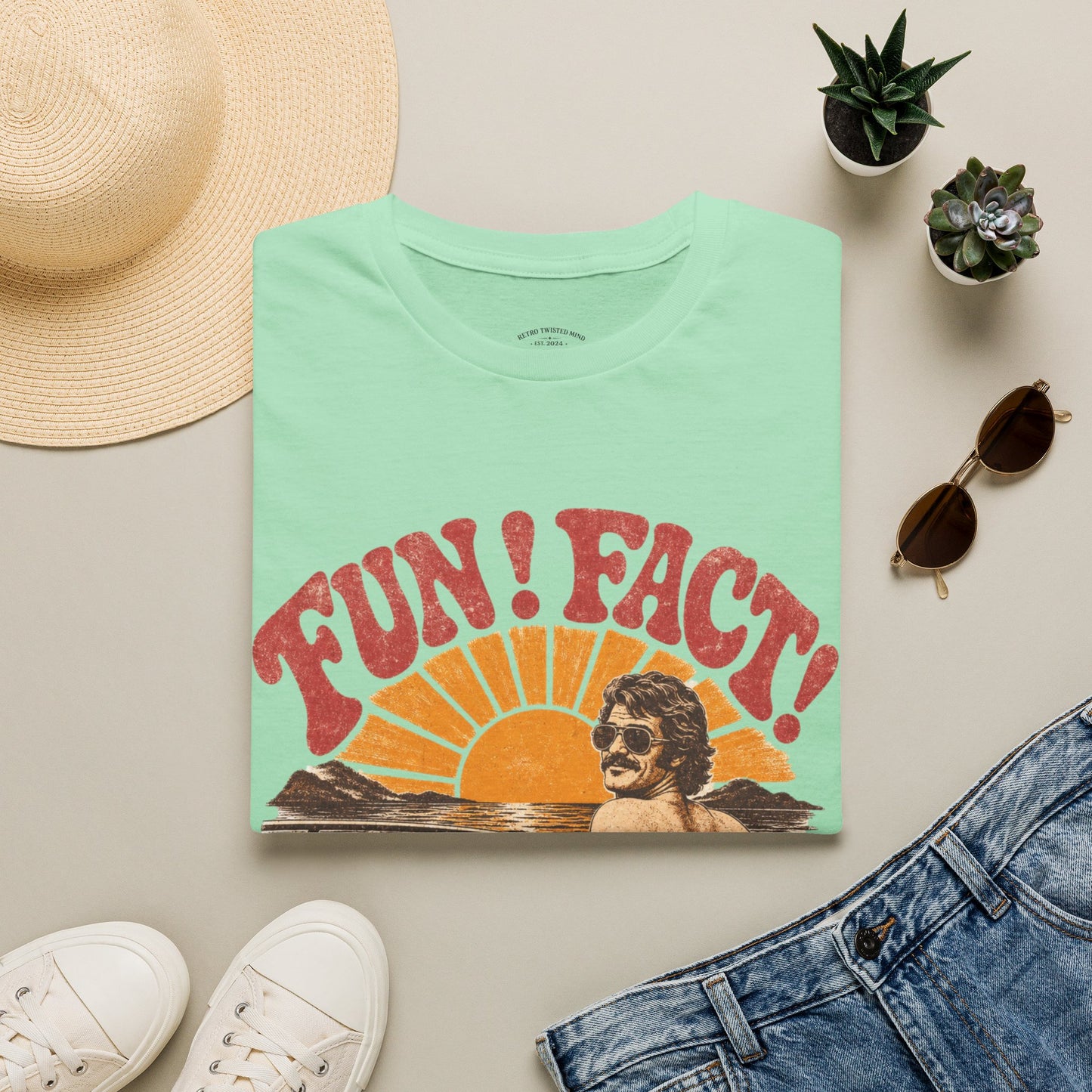 Retro 'FUN! FACT!' Surf Tee — Vintage Sunset Beach Graphic T-Shirt