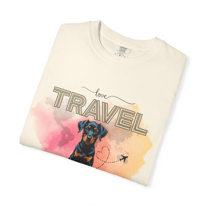 Love Travel Time Dog T-Shirt - Unisex Garment-Dyed Tee for Travel Lovers