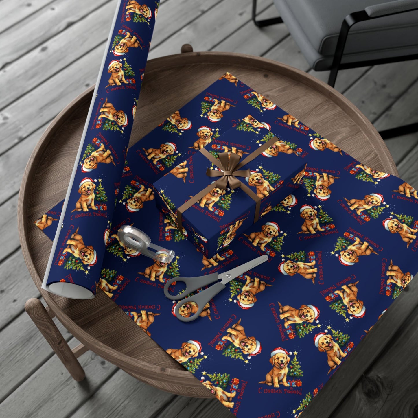 Gift Wrap Paper — Cute Golden Retriever Puppy Christmas Pattern