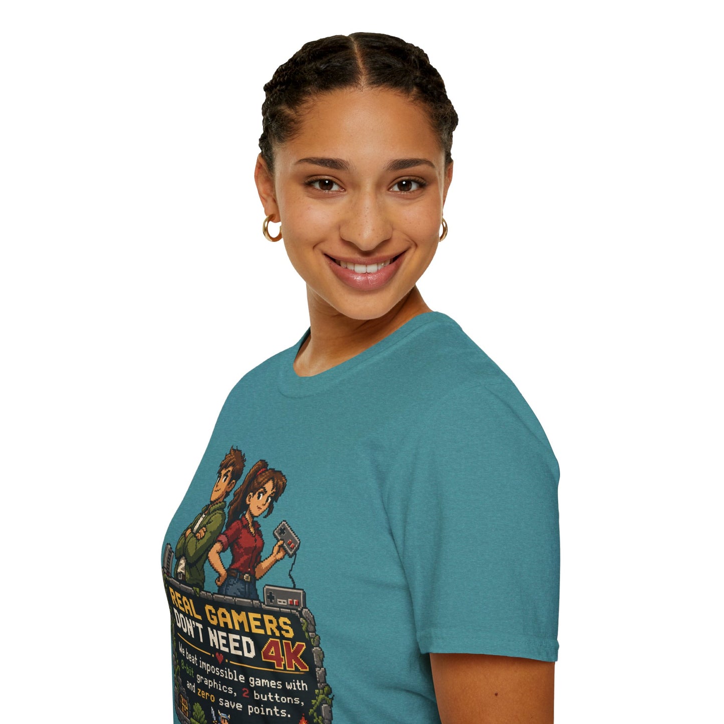 T-Shirt — Retro Pixel 'Real Gamers Don't Need 4K' Graphic Tee