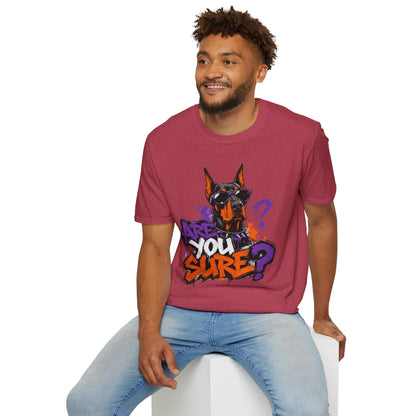 Doberman Graffiti T-Shirt — "You Sure?" Street Art Dog Tee