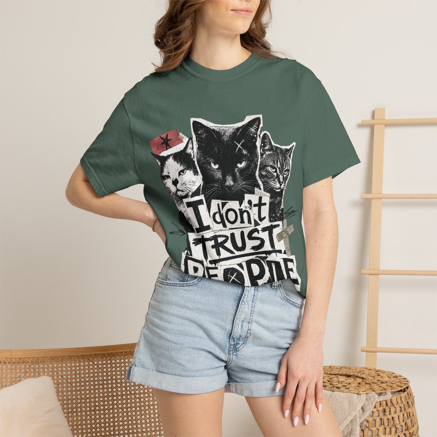 I Don’t Trust People Cat T-Shirt — Grunge Graphic Tee for Cat Lovers