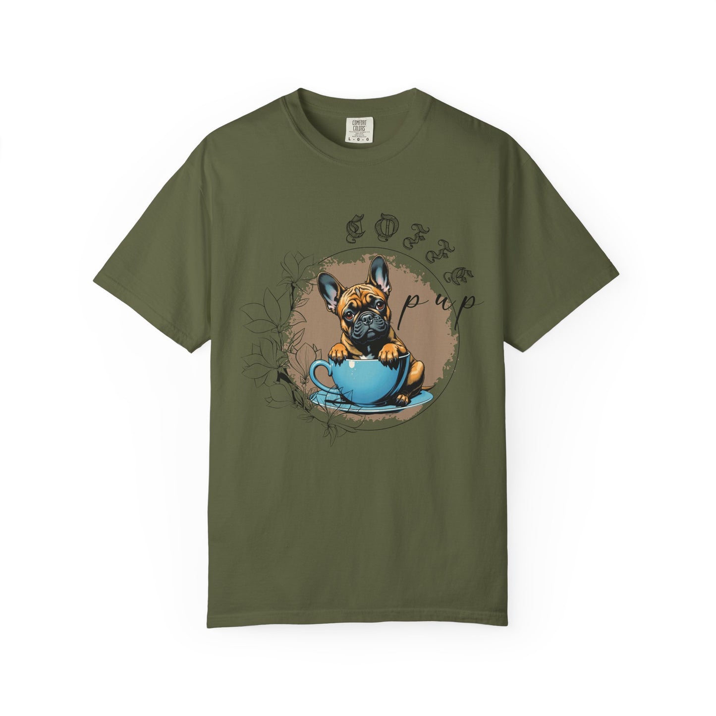 Cute French Bulldog Coffee T-Shirt - Unisex Garment-Dyed Tee
