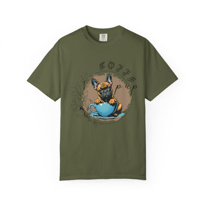 Cute French Bulldog Coffee T-Shirt - Unisex Garment-Dyed Tee