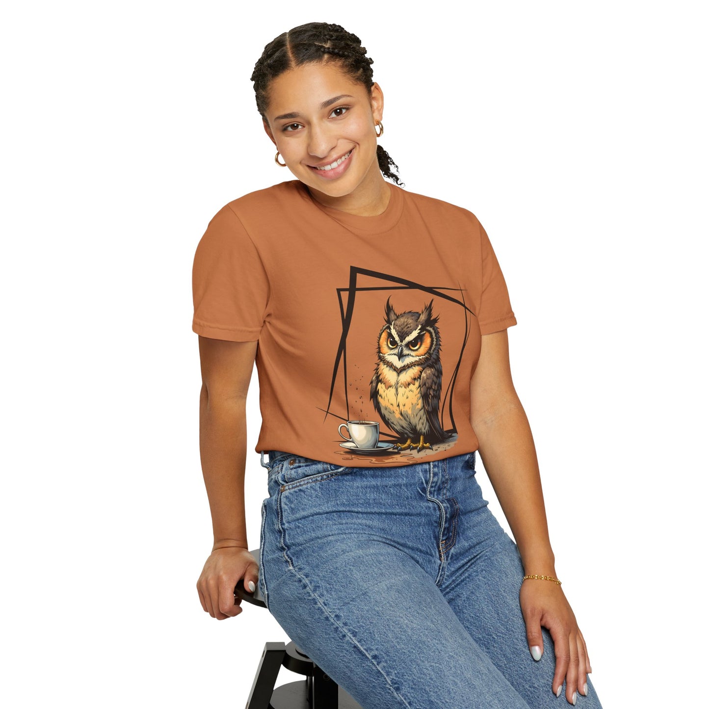 Owl & Coffee Graphic T-Shirt — 'A Day to Coffee and Contemplate'