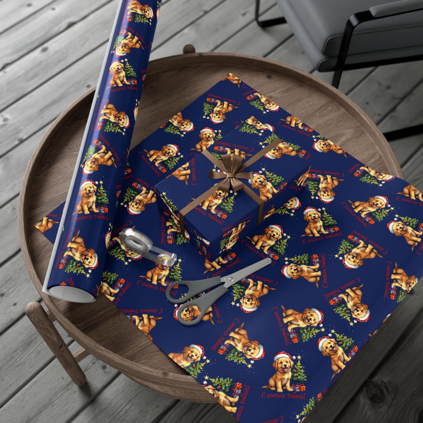 Gift Wrap Paper — Cute Golden Retriever Puppy Christmas Pattern
