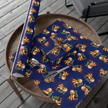 Gift Wrap Paper — Cute Golden Retriever Puppy Christmas Pattern