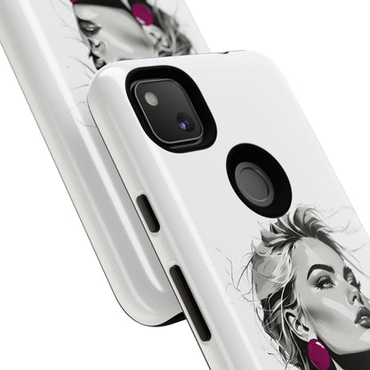 Phone Case — Chic Portrait with Pink Earrings (Stylish Protective Tough Case)