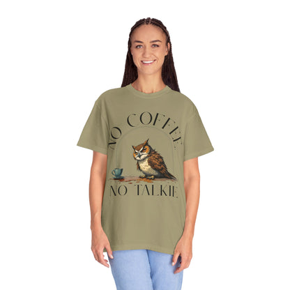 No Coffee No Talkie T-Shirt — Funny Owl Coffee Tee