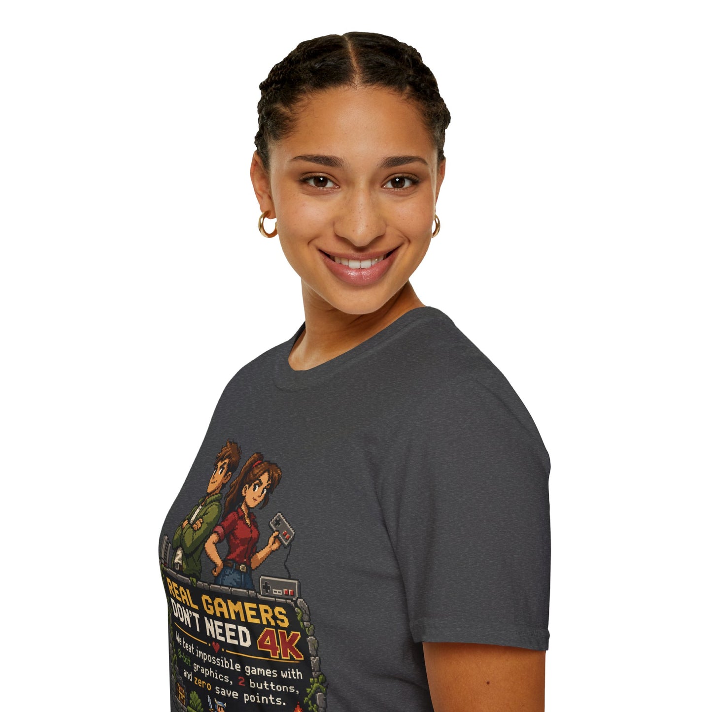 T-Shirt — Retro Pixel 'Real Gamers Don't Need 4K' Graphic Tee