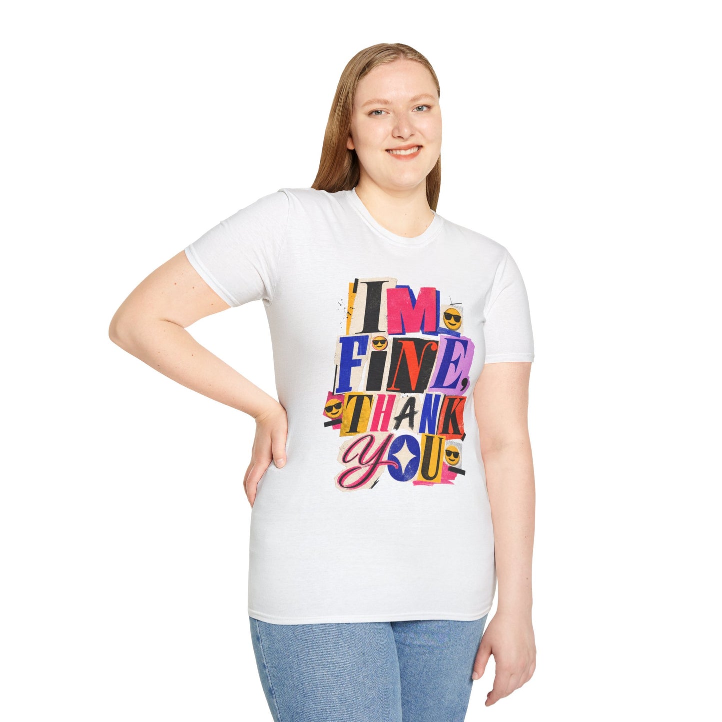 T-Shirt — "I'M FINE, THANK YOU" Retro Collage Graphic Tee