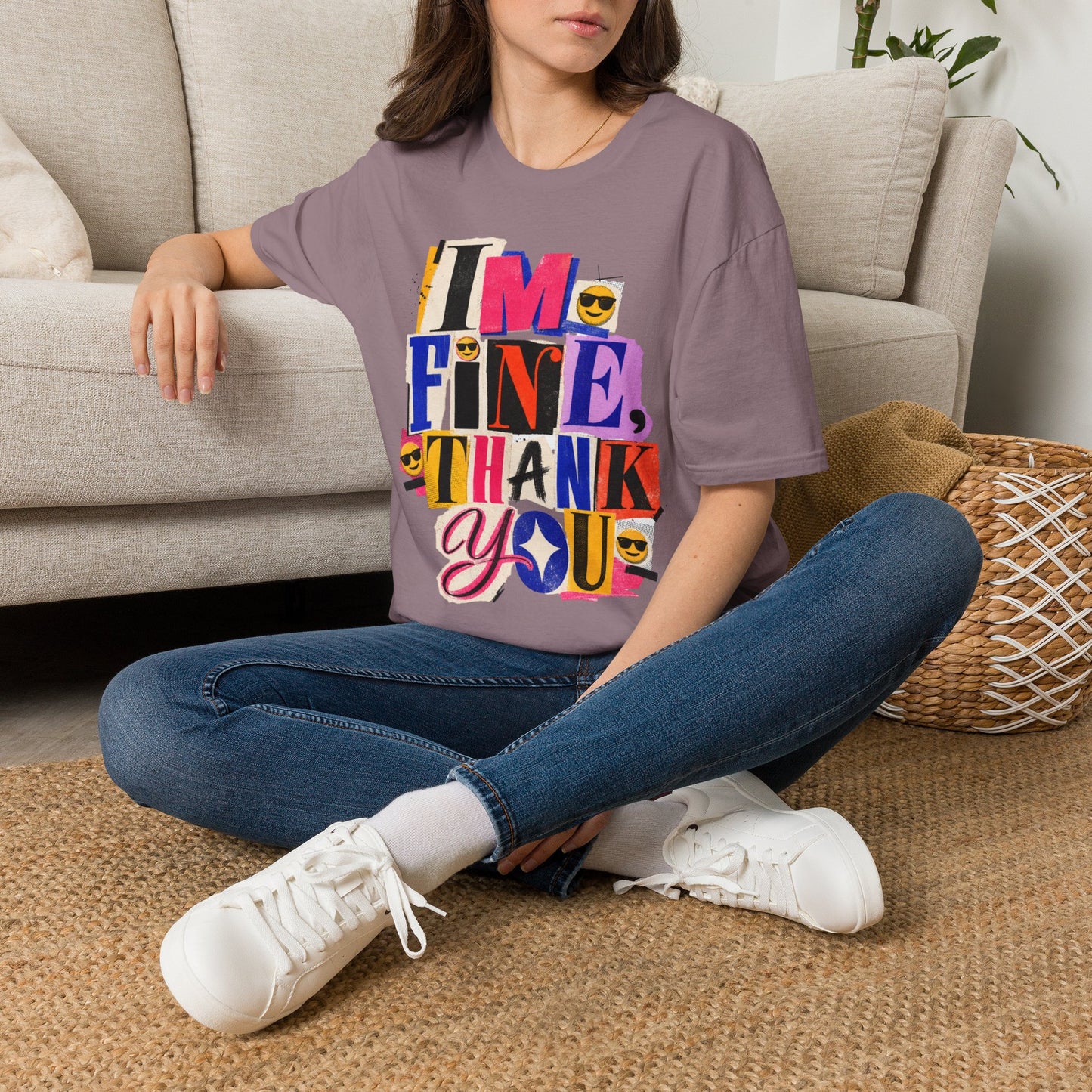 T-Shirt — "I'M FINE, THANK YOU" Retro Collage Graphic Tee