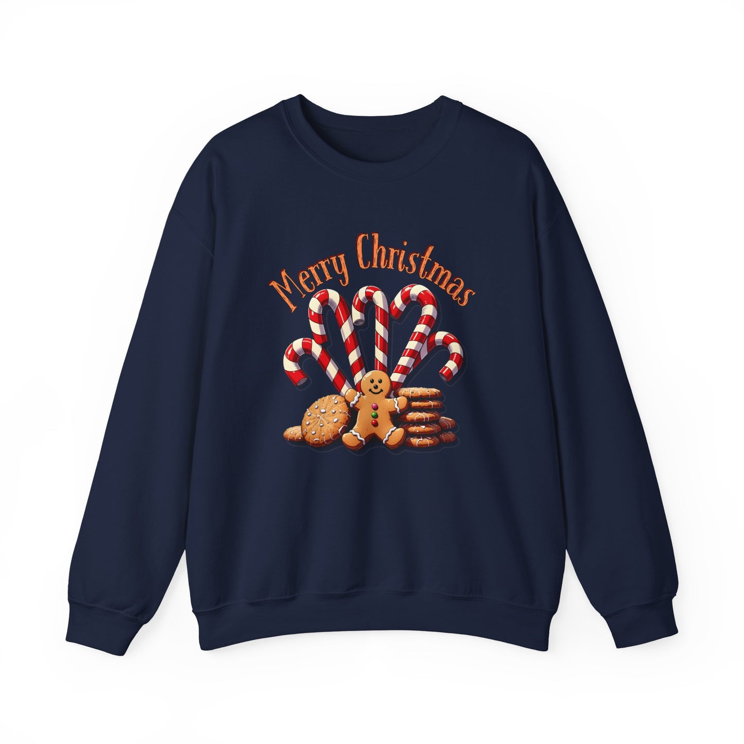 Christmas Candy Canes Crewneck Sweatshirt — "Merry Christmas" Gingerbread Holiday Sweater