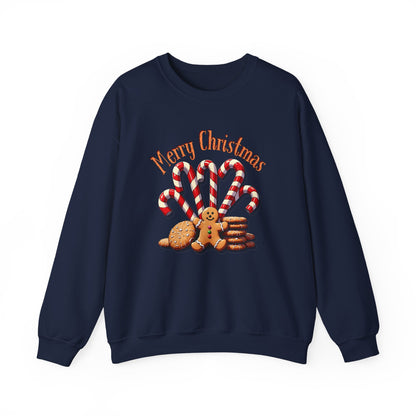 Christmas Candy Canes Crewneck Sweatshirt — "Merry Christmas" Gingerbread Holiday Sweater