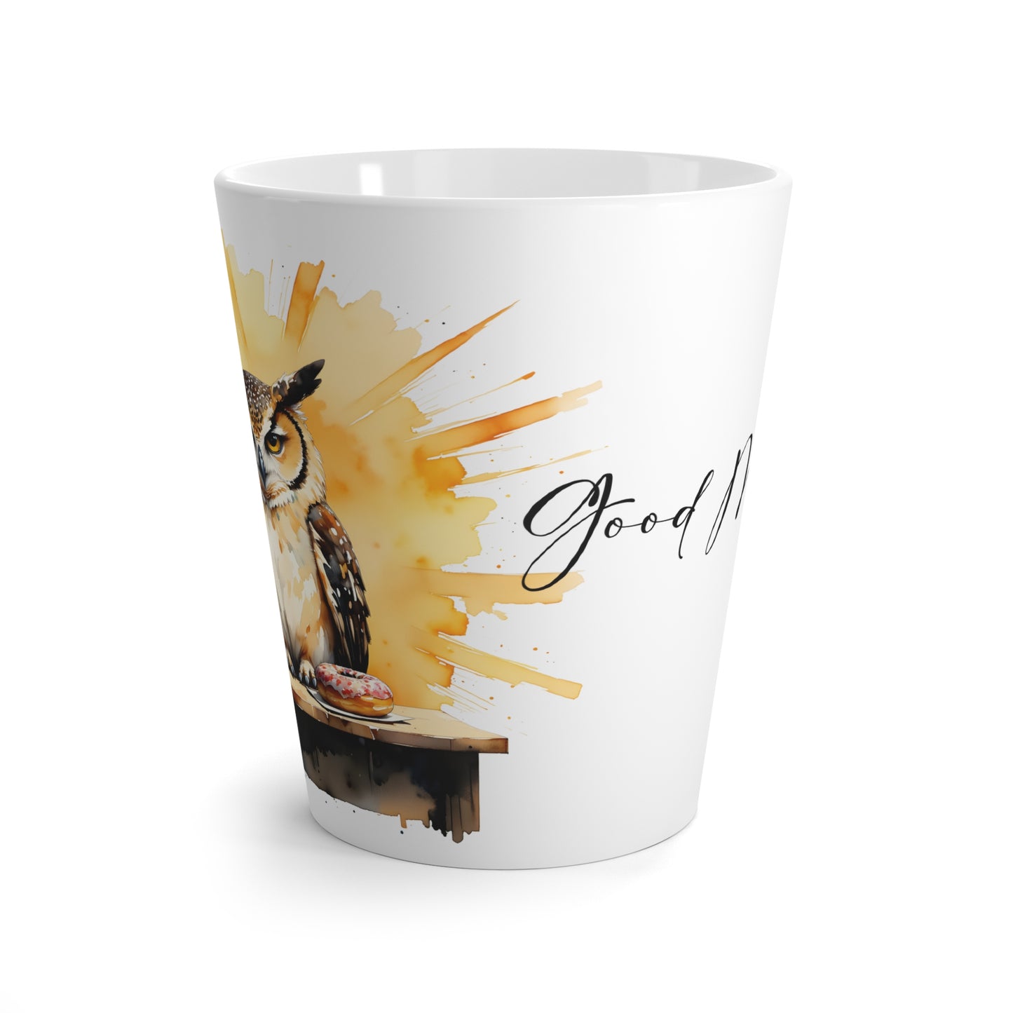Owl Latte Mug - 'Good Morning' Ceramic Coffee Cup, Watercolor Owl Coffee Lover Gift