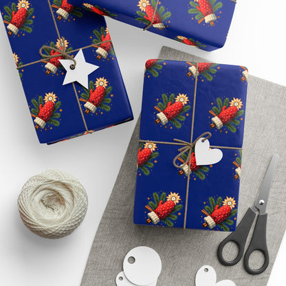 Strawberry Floral Wrapping Paper Roll — Blue Fruit Pattern Gift Wrap for Birthdays & Holidays