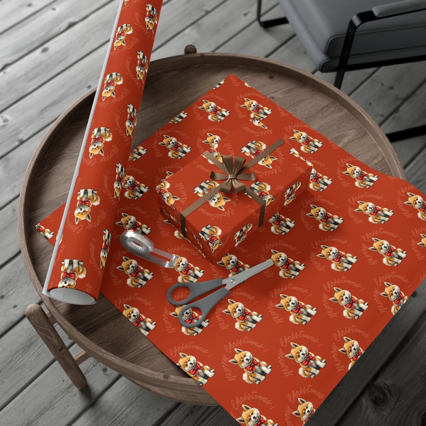 Christmas Corgi Gift Wrap Paper — Red Holiday Wrapping Paper with Cute Corgi Dogs