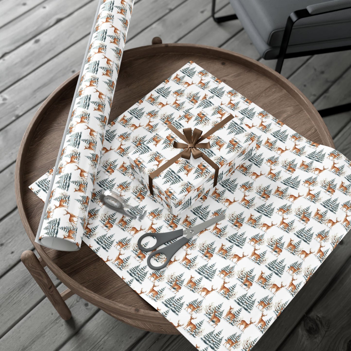 Winter Deer Gift Wrap Paper – Forest Reindeer Holiday Wrapping Sheet