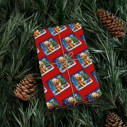 Holiday Puppy Pattern Gift Wrap Paper – Cute Dog Photo Christmas Wrapping Sheets