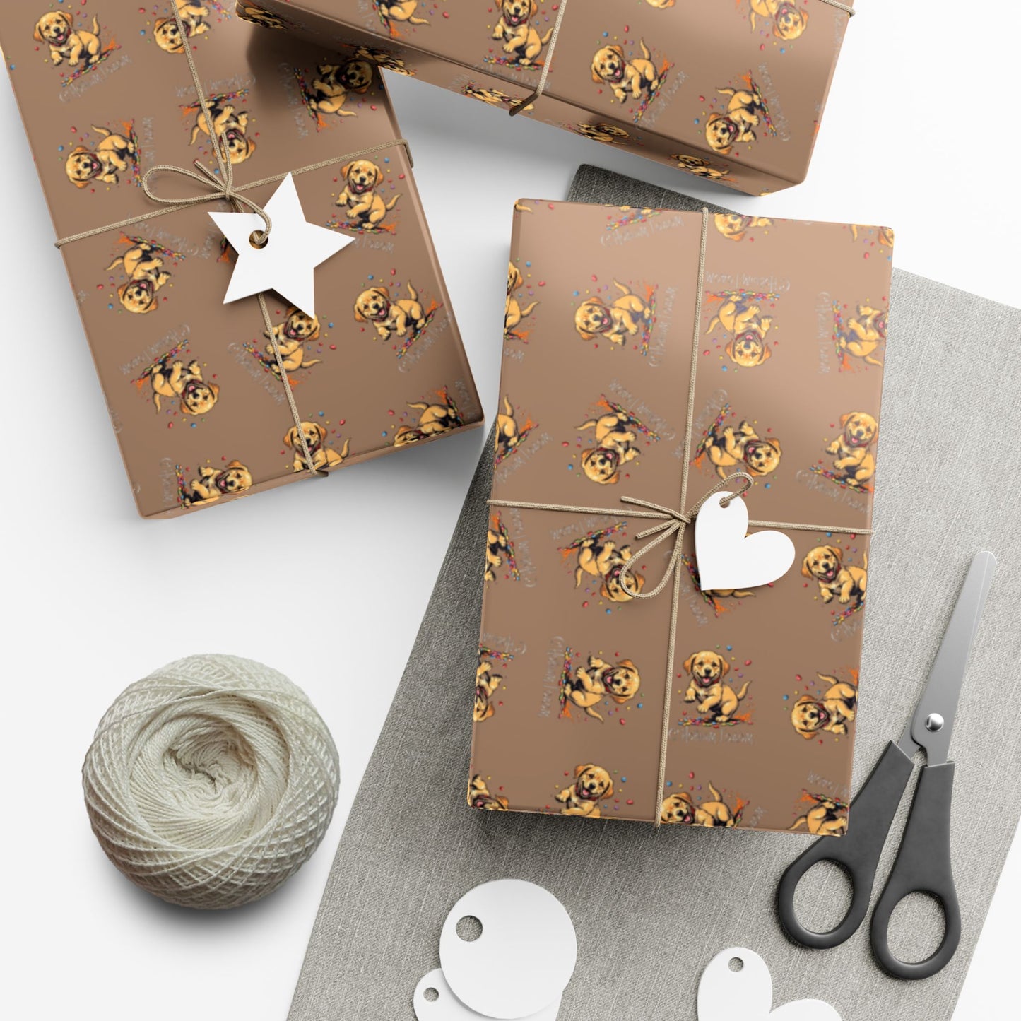 Gift Wrap Paper - Cute Puppy Pattern Brown Wrapping Paper for Pet Lovers, Holiday & Birthday Gift Wrap