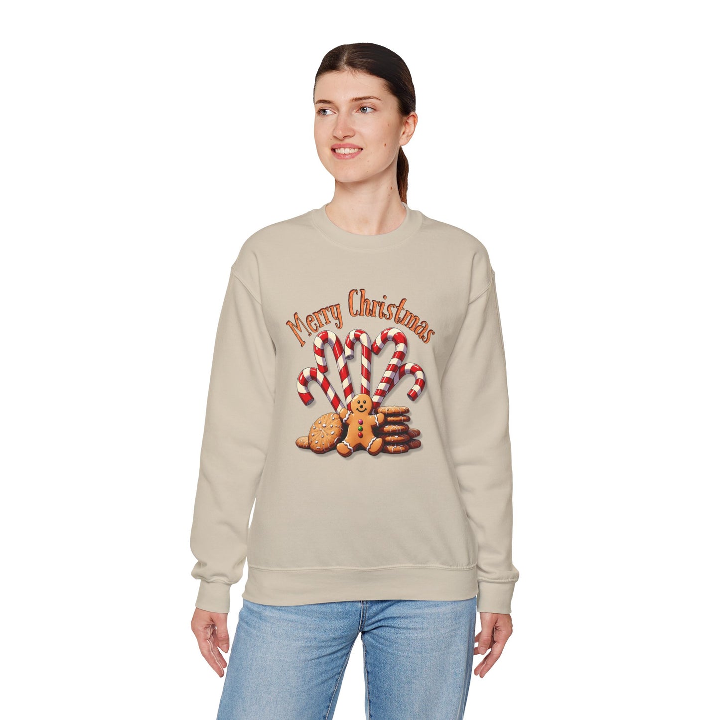 Christmas Candy Canes Crewneck Sweatshirt — "Merry Christmas" Gingerbread Holiday Sweater