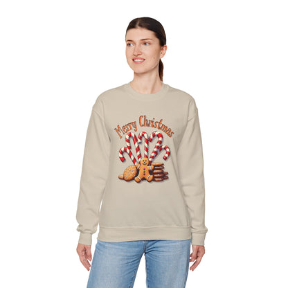 Christmas Candy Canes Crewneck Sweatshirt — "Merry Christmas" Gingerbread Holiday Sweater